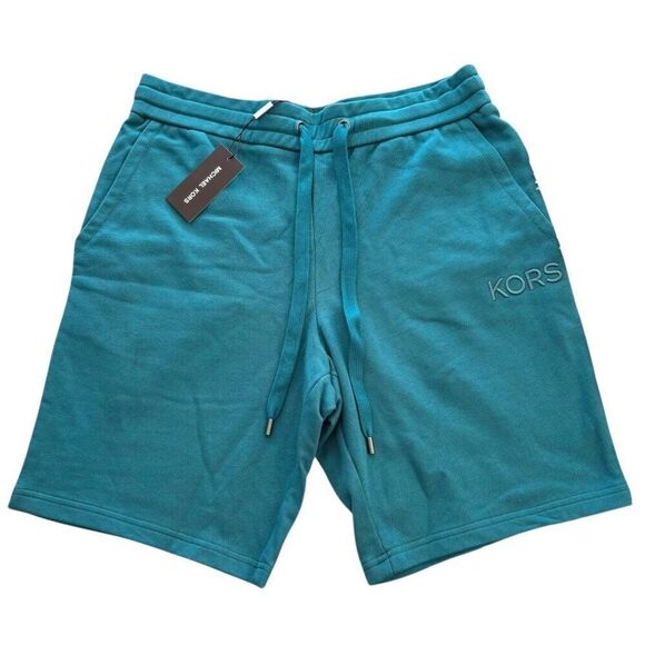 NWT Michael Kors French Terry Drawstring Shorts M Nassau Teal Sweat Short 8" Gym - Picture 1 of 9